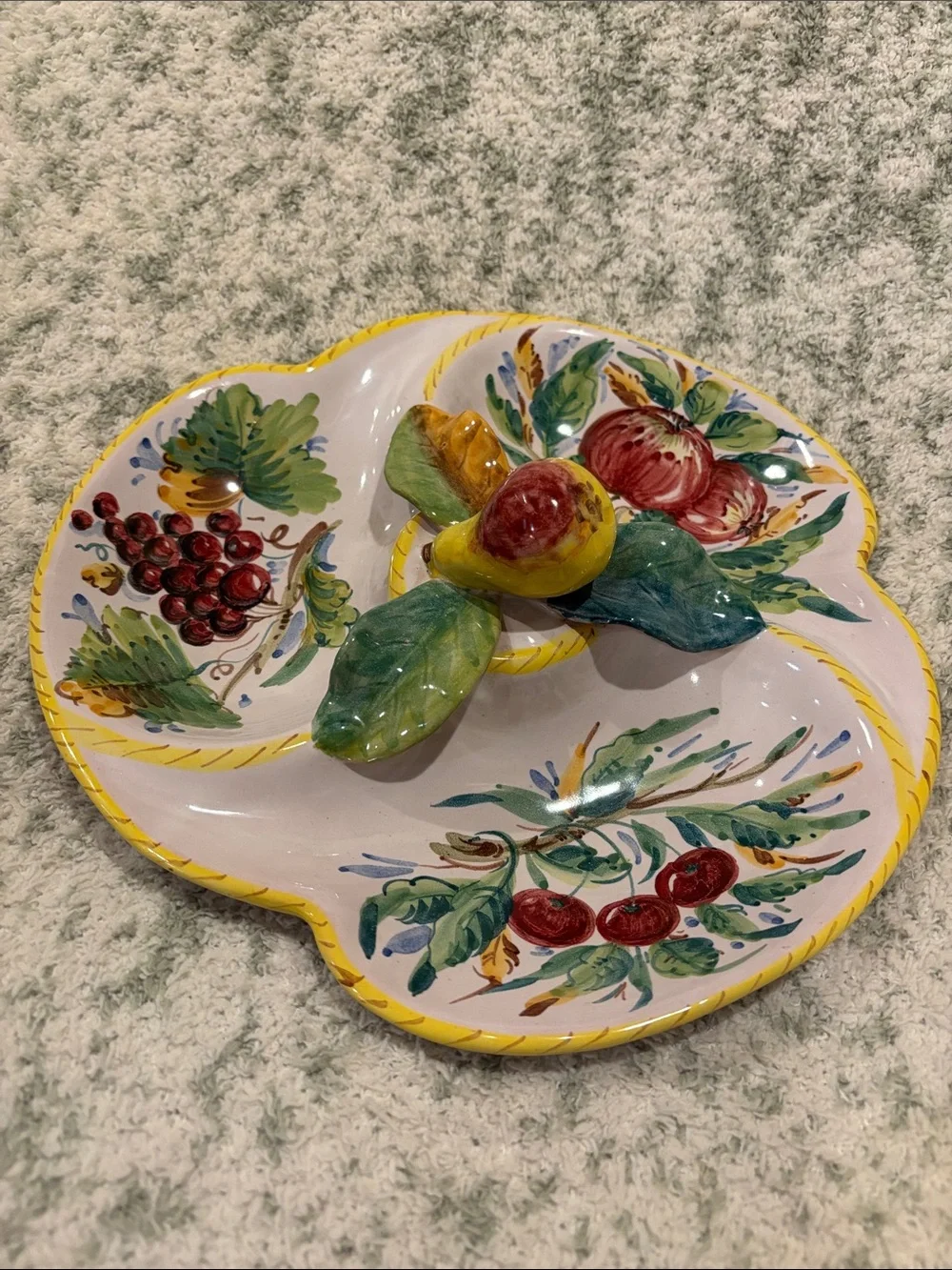 Hand-Painted Italian Ceramic Fruit Divided Serving Dish NWT Artisan Made